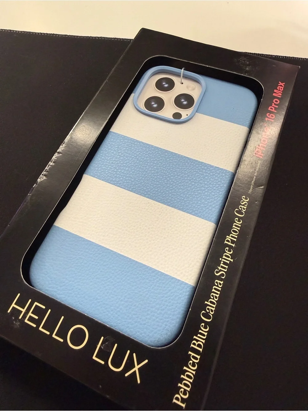 HELLO LUX Pebbled Blue White Cabana Stripe Phone Case for iPhone 16 Pro Max Mag